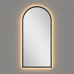 Espejo arco con luz LED cálida y marco MDF negro, 60x120 cm
