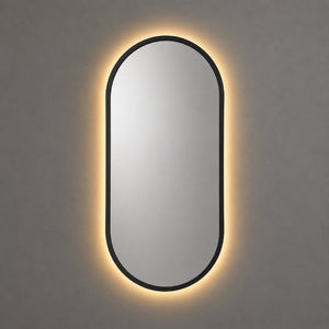 Espejo ovalado con luz LED cálida y marco MDF negro, 40x80 cm