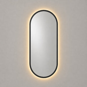 Espejo ovalado con luz LED cálida y marco MDF negro, 50x100 cm