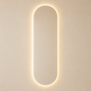 Espejo Ovalado Flotante Porto 45x140 Cm Luz Led encendido, vista frontal