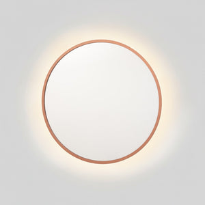 Espejo redondo con luz LED cálida y marco MDF oro rosa, 80 cm de diámetro