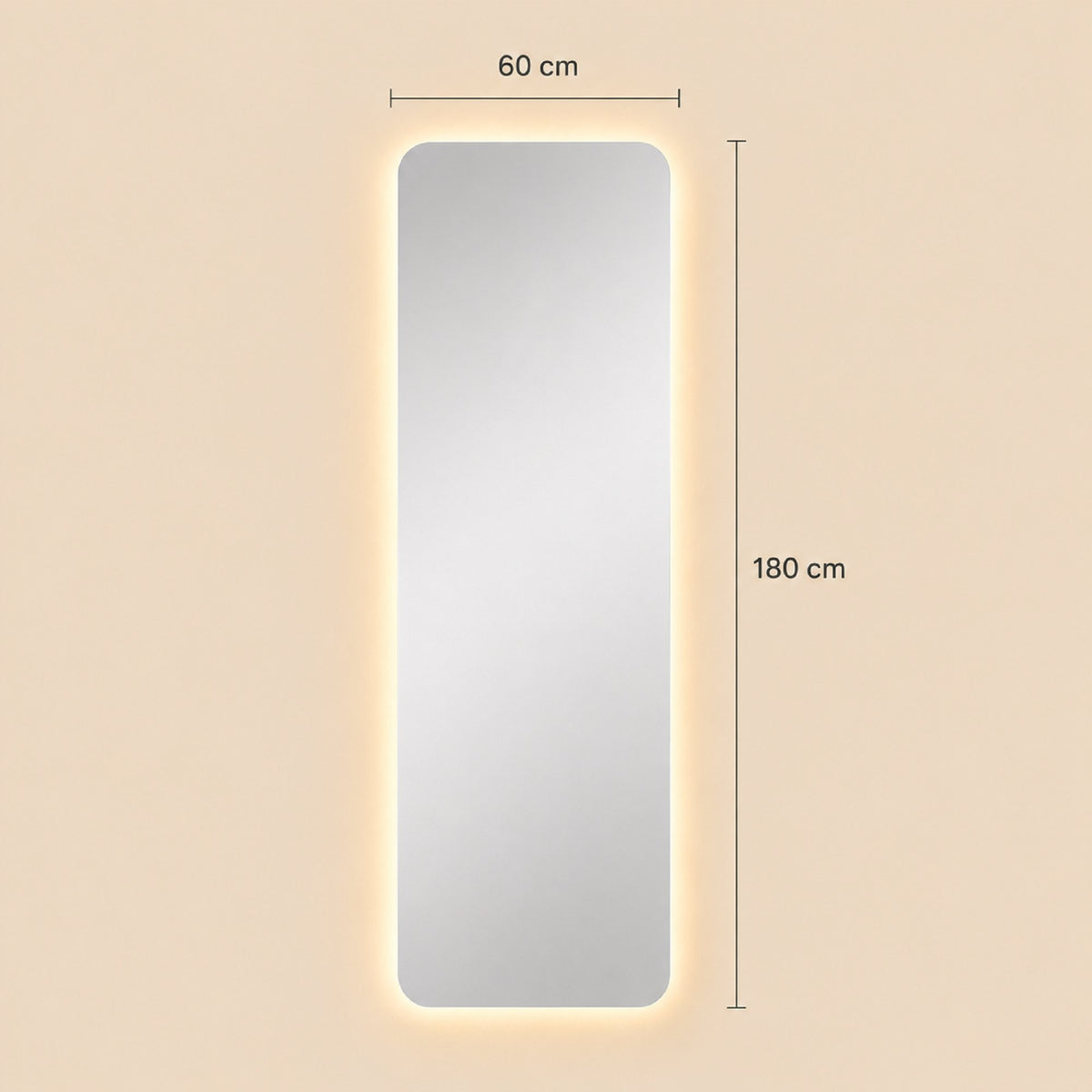Medidas del espejo rectangular flotante parma: 60 cm de ancho x 180 cm de alto