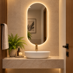 Espejo Baño Ovalado Meca 40x80 Cm Con Luz Led Cálida