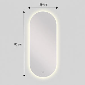 Espejo Baño Ovalado Meca 40x80 Cm Con Luz Led Cálida