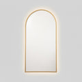 Espejo arco con luz LED cálida y marco MDF dorado, 50x100 cm
