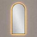 Espejo arco con luz LED cálida y marco MDF dorado, 60x120 cm