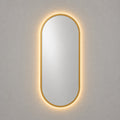 Espejo ovalado con luz LED cálida y marco MDF dorado, 50x100 cm