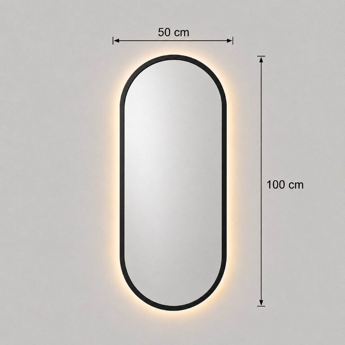 Medidas del espejo ovalado con luz LED: 50x100 cm