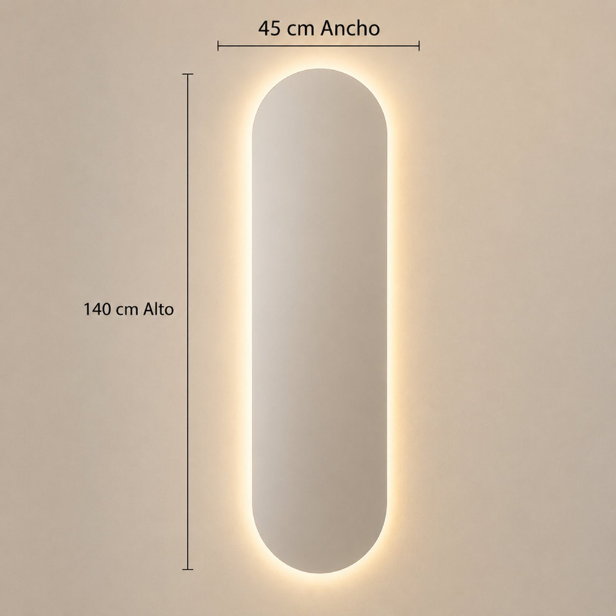 Medidas del espejo ovalado flotante porto: 45 cm de ancho x 140 cm de alto