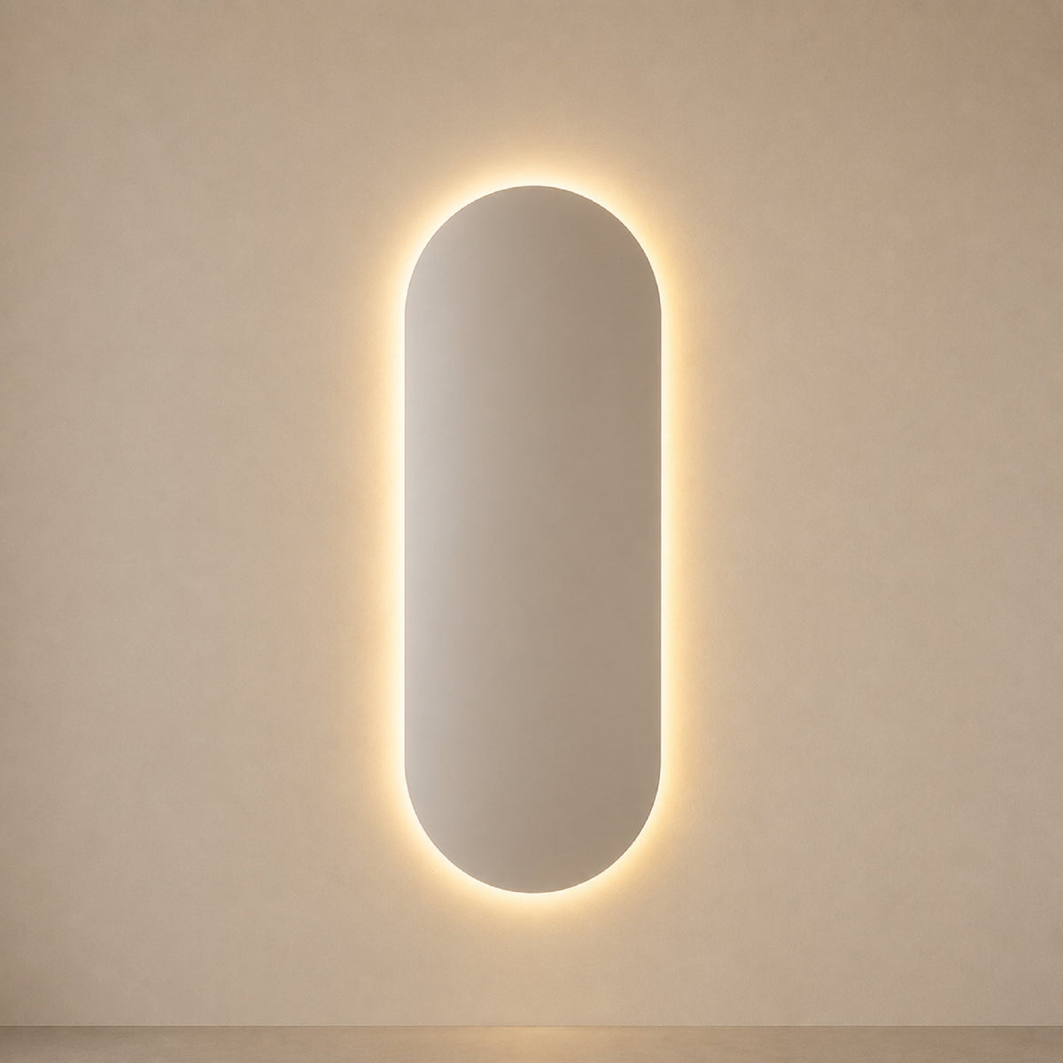 Espejo Ovalado Flotante Porto 60x120 Cm Luz Led encendido, vista frontal