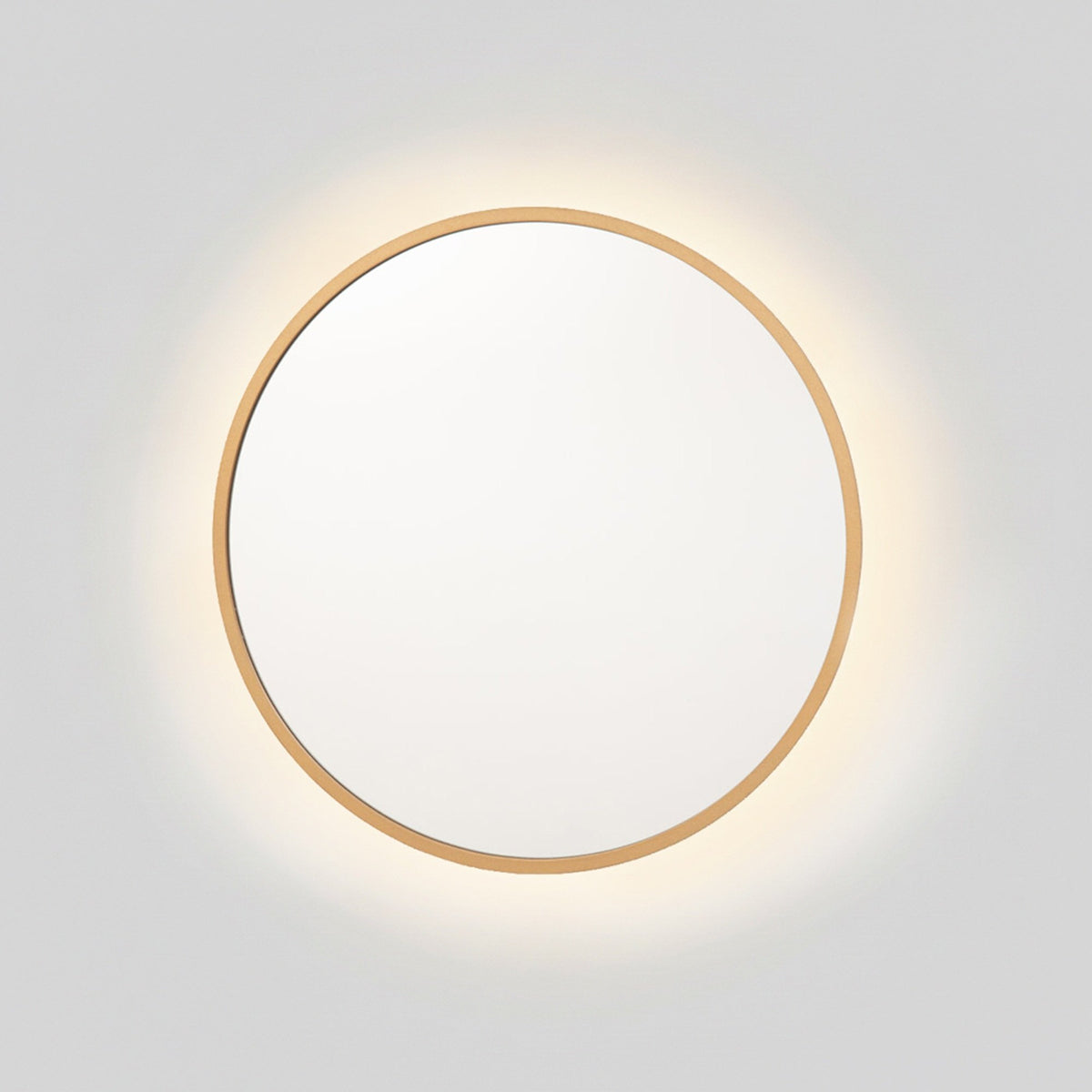 Espejo redondo con luz LED cálida y marco MDF dorado, 60 cm de diámetro
