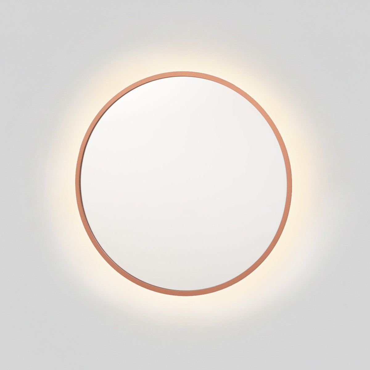 Espejo redondo con luz LED cálida y marco MDF oro rosa, 80 cm de diámetro