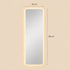 Medidas del espejo rectangular flotante parma: 60 cm de ancho x 180 cm de alto