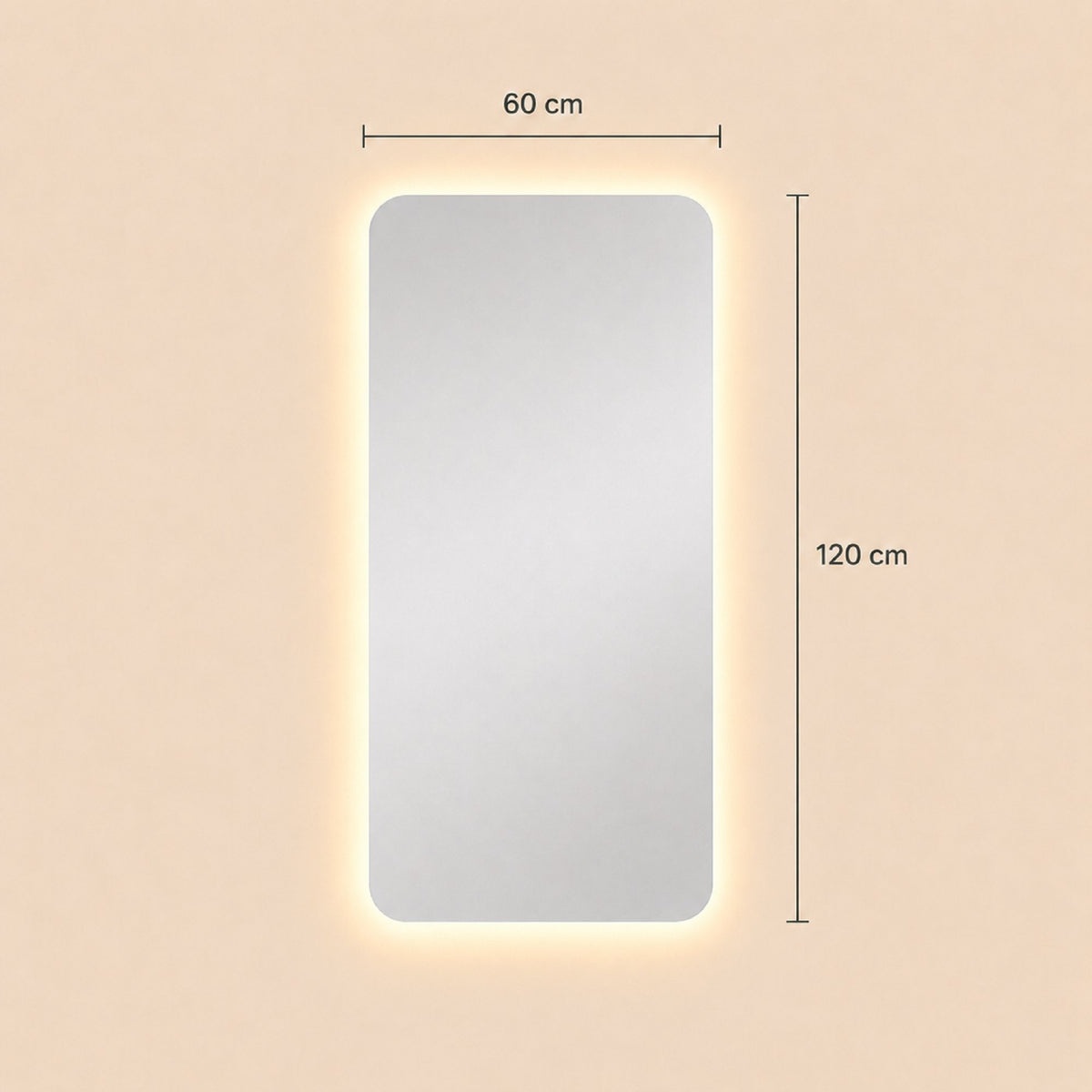 Medidas del espejo rectangular flotante parma: 60 cm de ancho x 120 cm de alto