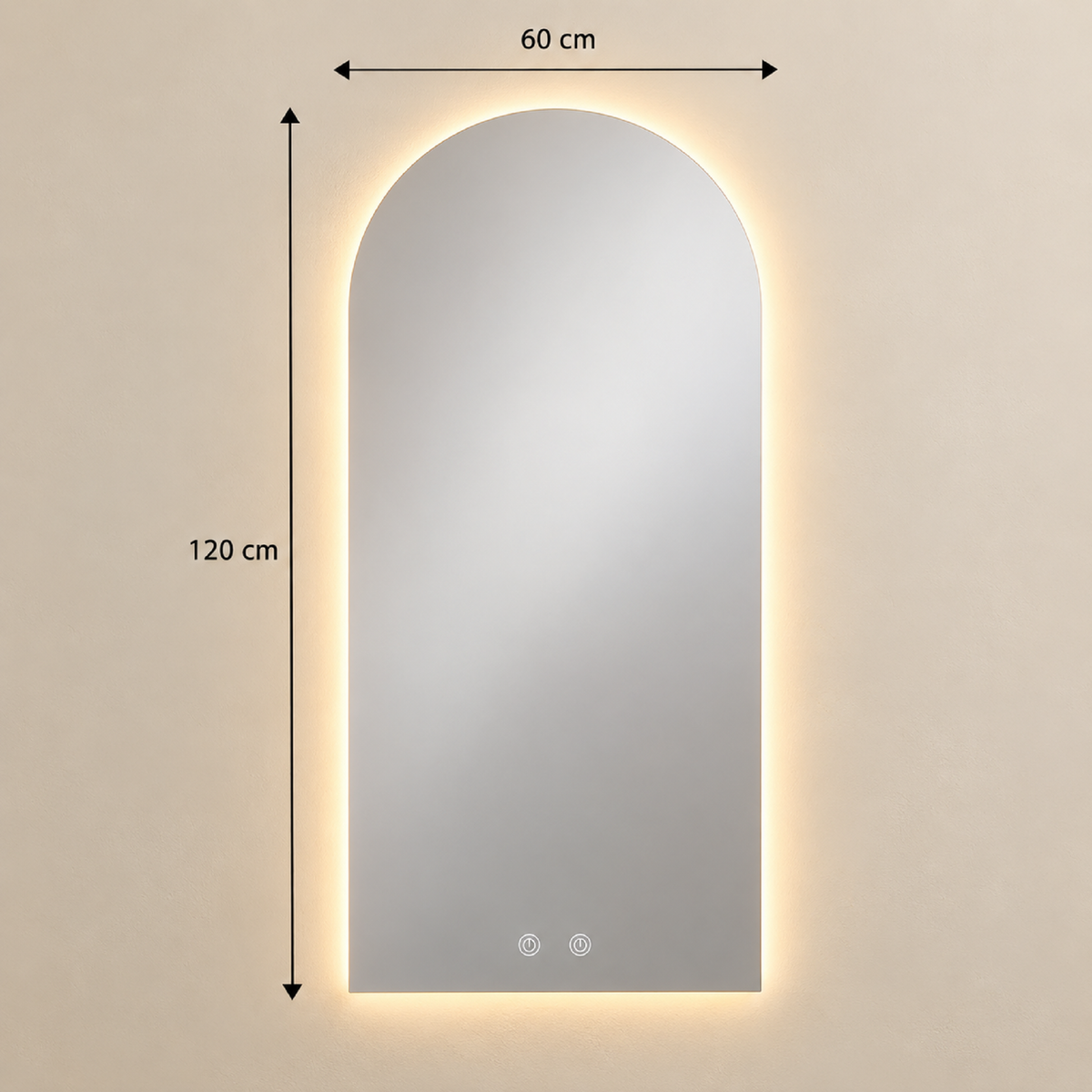 Espejo Baño Arco Atenas 60x120 Cm Con Luz Led Cálida y Antiempañante