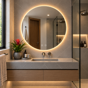 Espejo Baño Redondo Petra 100 Cm Con Luz Led Cálida y Antiempañante